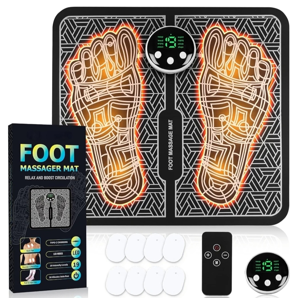 Electric Foot Massage Mat - Black with Orange LED Footprints